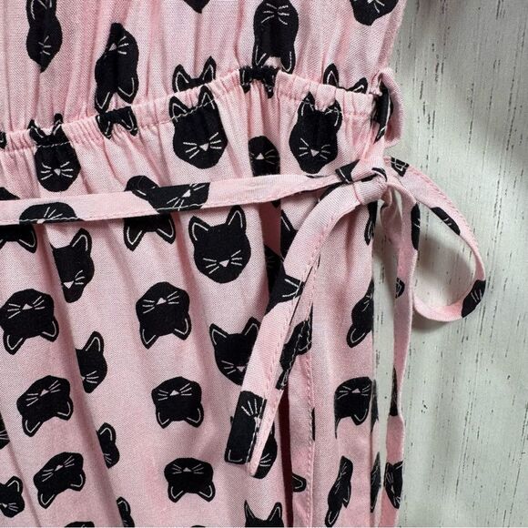 Mimi Chica Womens Cat Print Button Down Pink Black V Neck Belted Mini Dress - Picture 9 of 16